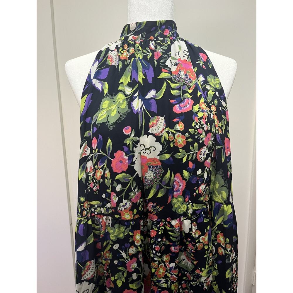 Women's New York & Company Size Large Sleeveless Black Floral Long Dress - Picture 2 of 7